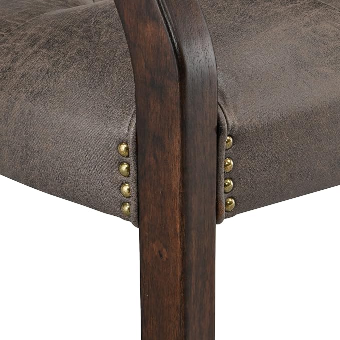 LEEMTORIG Set of 2 Dining Chairs with Casters and Arms, Rolling Dining Chairs with Wheels for Elderly, Ergonomic Wide Seat Wooden Office Chairs, 26"Dx25.2"W, Espresso Legs&Dark Brown Fabric SY-318-DK