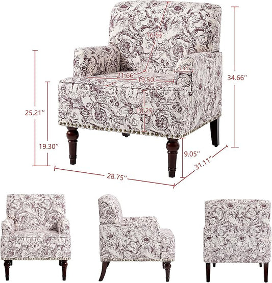 Accent Chair, Mid Century Modern Comfy Armchair for Living Room, Linen Fabric Single Sofa Lounge for Reading Bedroom Apartment Waiting Room with Wood Legs (Rococo Plum, Set of 2)