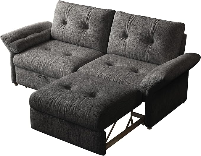 81.5" Pull Out Sofa Bed Full Size, Pre-Assembled Chenille Sleeper Sofa, Convertible Loveseat Futon Couch with Tufted, Pillows, for Apartment, Living Room, Small Spaces, dorms, Grey
