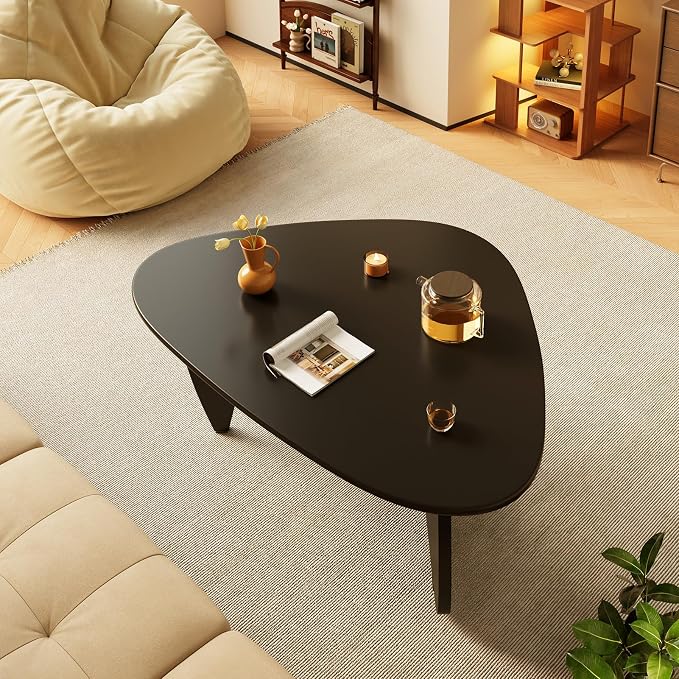 Coffee Tables Wood Small Farmhouse Coffee Table Mid-Century Modern Wood Center Table for Living Room, Black, 35 Inch