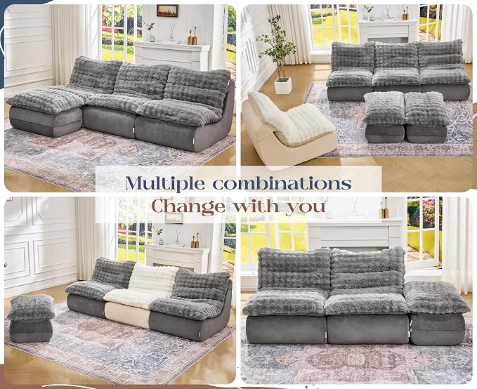Hobestluk Sofa Couch Foam Sofa for Small Spaces Comfy Sofas with footrest Couch Recliner Small Sofas for Living Room, Bedroom, Apartment (Grey)