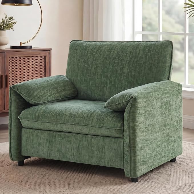 Oversized Accent Chairs Set of 2, 41 inch Modern Armchair for Living Room, Wide Reading Chair w/Deep Seat Springs Cushion, Padded Arms, Chenille Single Sofa Chair for Bedroom, Apartment, Green