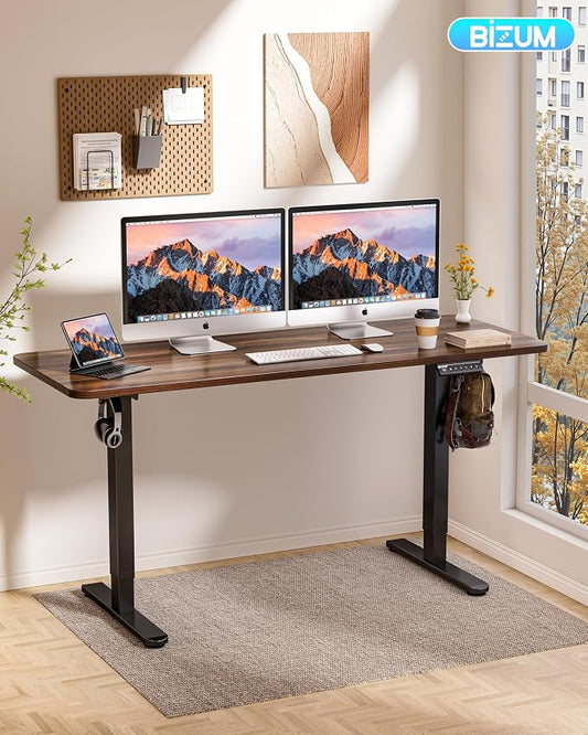BIZUM Electric Standing Desk 63 x 24 Inch Computer Desk-Gaming Desk Dark Walnut Home Office Desks Height Adjustable Memory Stand Up Computer Workstation