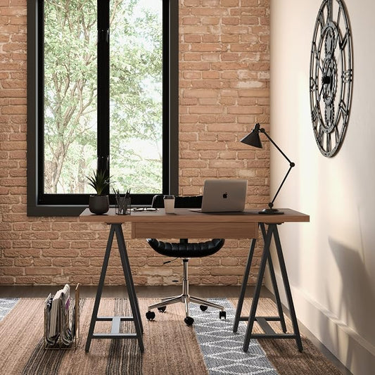 SIMPLIHOME Sawhorse Industrial 50 inch Wide SOLID WALNUT WOOD and Metal Small Desk in Walnut for the Office Desk, Writing Table, Workstation and Study Table