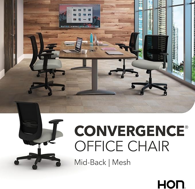 HON Convergence Ergonomic Office Chair with Mesh Back, Adjustable Arms, Lumbar Support, Synchro‑Tilt Desk Chair with Wheels for Home Office or Computer Use, Black Frame, Fog