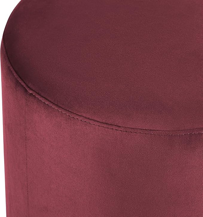 Studio Living® 19” Wentworth Ottoman Round Soft Velvet Bench, Stationary Ottomans, Backless Chair, Footrest for Living Room, Footstool Office, Bedroom, Padded Seat, Plum