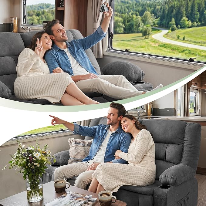 Loveseat Recliner Sofa with Massage and Heat, Wall Hugger Reclining Loveseat with USB Port, Cup Holders & Pockets, 2-Seat Recliner for Living Room, RV, Home Theater, Reclining Couch, Grey