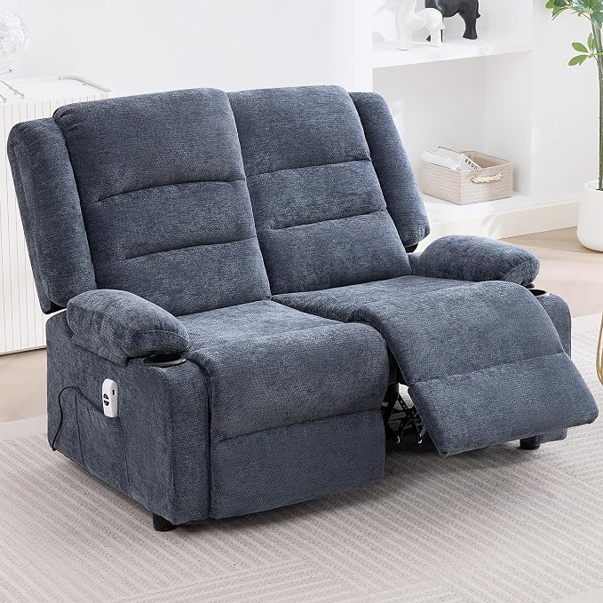 52Inch Reclining Loveseat Sofa,Power Loveseat Recliner,Electric Love seat Recliner Sofa for Bedroom,Living Room with Charging Ports,Blue