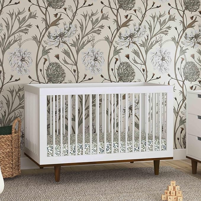 Davinci Marley 3-in-1 Convertible Baby Crib, White Finish & Walnut Legs | GREENGUARD Gold Certified, FSC Certified, Converts to Toddler Bed & Daybed, 4 Adjustable Mattress Heights - Easy Assembly