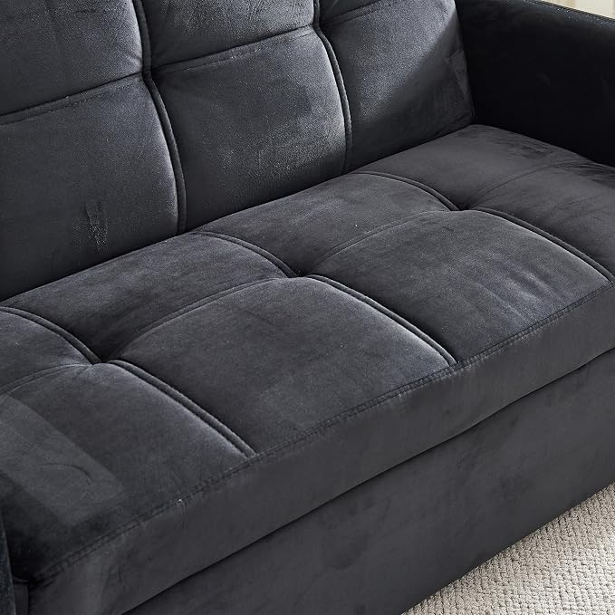 55.5" Velvet Convertible Sofa Bed, Pull Out Sleeper Sofa Bed, Loveseat Couch with USB Charging Ports, 3 in 1 Convertible Sleeper Sofa Bed for Living Room, Apartment, Bedroom, RV, Black