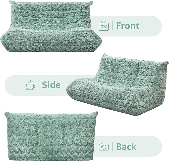 Hobestluk Large Bean Bag Chair Faux Fur BeanBag Couch for Living Room | Green Chevron, Loveseat,Ergonomic Design,Memory Foam,Anti-slip Bottom,No Assembly Required,Decorative Style for Living Room