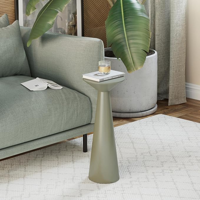 COZAYH Farmhouse Tall Pedestal End Table Small Solid Wood Martini Table Plant Stand Modern Round Drink Table for Small Space Living Room, Sage Green