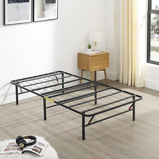 Amazon Basics Foldable Metal Platform Bed Frame with Storage, Sturdy Steel Support, No Box Spring Needed, 14-inch High, Tool-Free Setup, Twin Size, Black