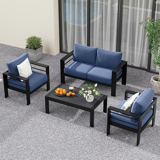 Solaste Aluminum Patio Furniture Set for All Weather, Oversized Metal Outdoor Furniture Set with 27.5" Deep Seating and 3.2" WIde Armrest, Outdoor Patio Conversation Sets with 10’’ Back Suport Cushion
