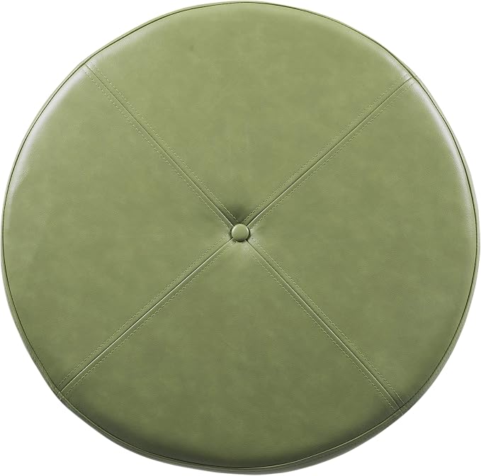 HomePop Round Leatherette Storage Ottoman with Lid, Moss Green Large