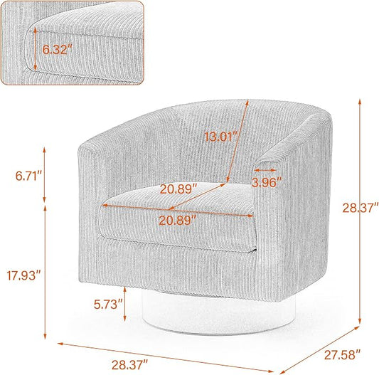 Swivel Accent Chair, Upholstered Corduroy Barrel Chair for Living Room, Small Single Sofa Bedroom Reading Seat, Dark Green