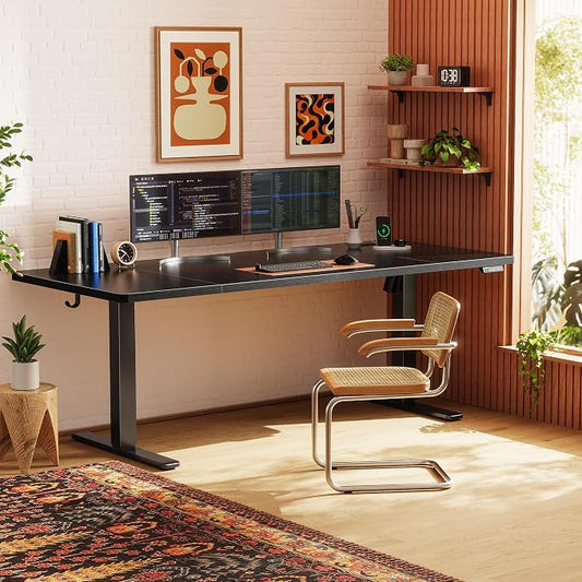 Huuger 71 X 30 Inch Electric Standing Desk with Power Outlets and USB-C Port, Height Adjustable Desk, Sit Stand Desk for Home Office, Computer & Gaming Desk with 4 Presets, Stable Steel Frame, Black