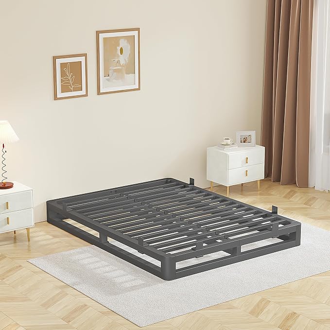 6 Inch California King Bed Frames with Rounded Corner and Squeak Free U-Slot Design, Metal Platform Bed Frames 6 Non-Slip Guards, 3500lbs Heavy Duty Steel Slat Support, No Box Spring Needed