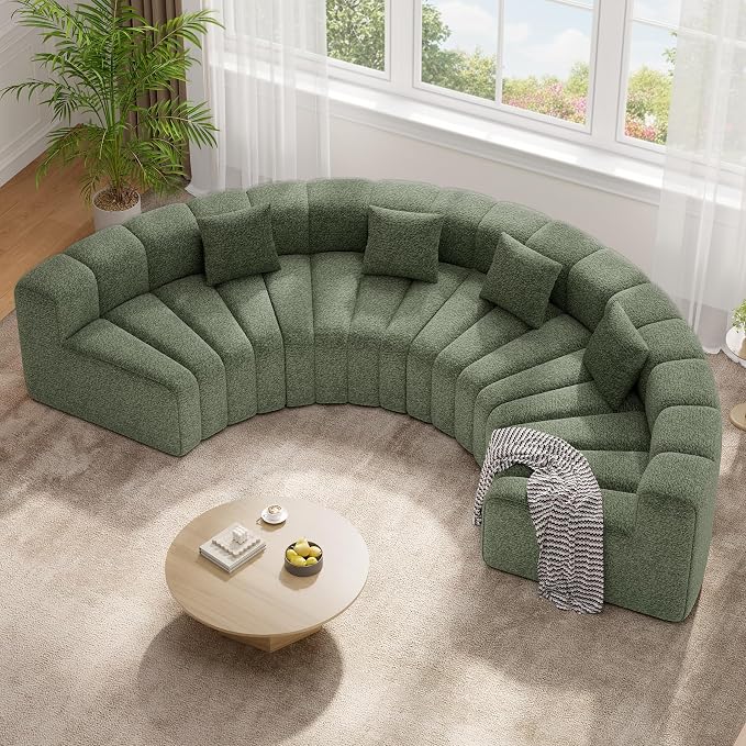 Luxanimarion Oversized Curved Cloud Couch, 8 Seater Modern Round Modular Sectional Sofa, Convertible Boneless Couches for Living Room, No Assembly Required, Green 1 PCS