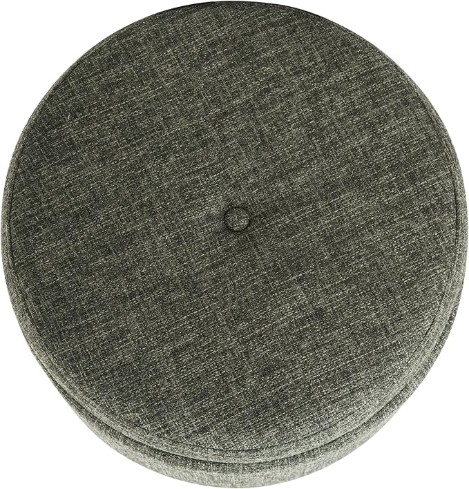 HomePop 18.5" Round Storage Ottoman with Nailheads - Green Clover Fabric