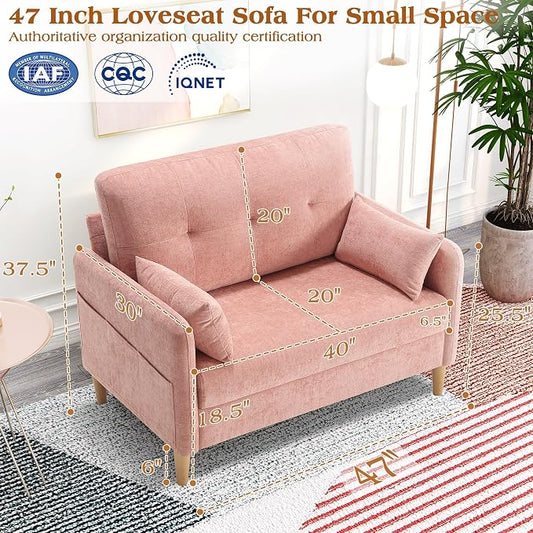 Hanherry Loveseat Couch,Small Sofa for Living Room, Comfy Chenille Fabric Love Seat for Bedroom with Throw Pillow,Removable Cushion Cover,Couches for Small Space,Apartment,Dorm