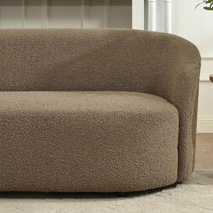 KINWELL 68" Boucle Upholstered Loveseat Sofa with Set of 2 Swivel Barrel Accent Chairs, Minimalist Comfy 2-Seater Couch and 2 Sherpa Armchairs for Small Spaces Apartment, Teddy Brown