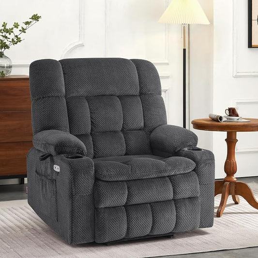 MCombo Extra Wide Dual Motor Power Lift Recliner Chair for Elderly, Zero Gravity Lift Chair with Heat and Massage, Infinite Position Recliners, USB Ports, Fabric R7897 (Dark Gray, Medium-Wide)