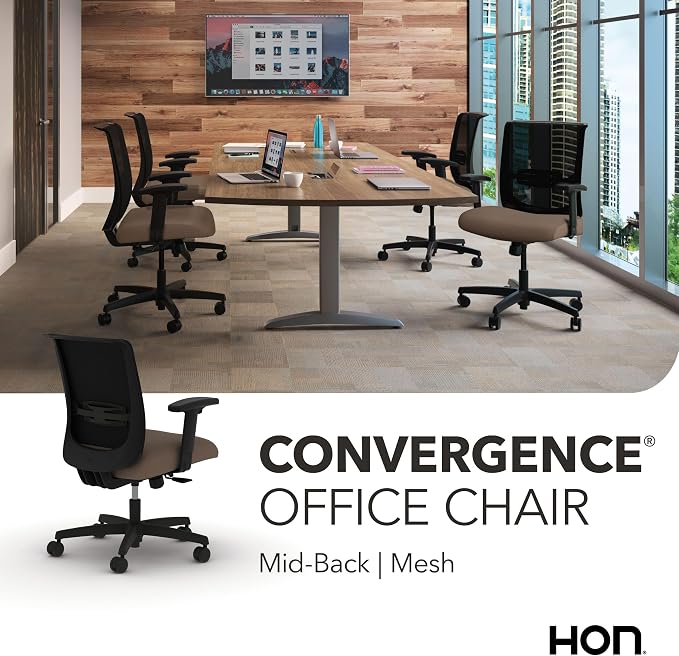 HON Convergence Ergonomic Office Chair with Mesh Back, Adjustable Arms, Lumbar Support, Synchro‑Tilt Desk Chair with Wheels for Home Office or Computer Use, Black Frame, Bark