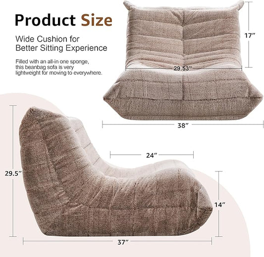 Hobestluk Adults Bean Bag Chair Faux Fur BeanBag Couch for Living Room | Brown Plush,Ergonomic Design,Memory Foam,UltraSoft,Anti-slip Bottom,No Assembly Required,Decorative Style for Living Room