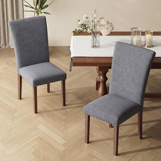 MALOL Dining Chairs Set of 4, High Back Dining Chair with Wood Legs and Nailhead Trim, Modern Padded Kitchen Room Chairs for Dining Room/Restaurant, Grey