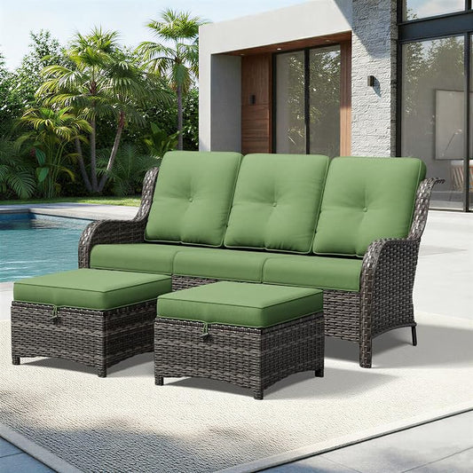 Joyside Outdoor Patio Couch Set, Outdoor Wicker Sofa with High Back, Deep Seating, Wide Armrest, Thickened Cushions, Patio Sofa for Deck, Porch Use