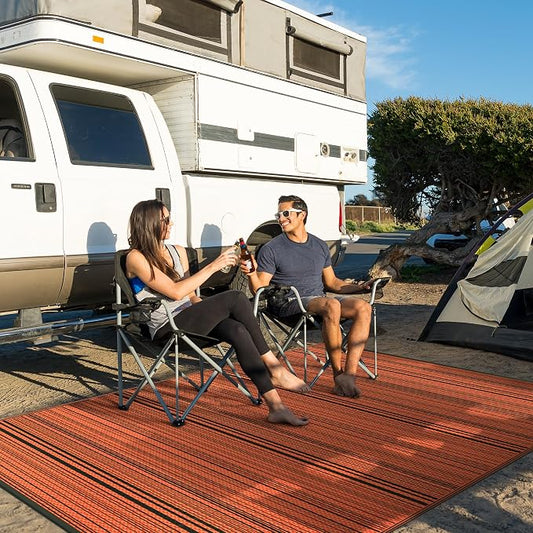 GENIMO Outdoor Rug for Patio Clearance,6'x9' Waterproof Mat, Reversible Plastic Camping Rugs, Rv, Deck, Porch, Camper, Balcony, Backyard (Orange & Black)
