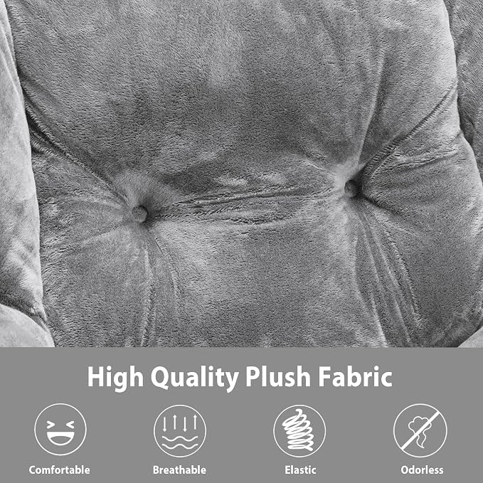Youtanic Lazy Chair with Folding Ottoman, Accent Chair Plush Upholstered with Metal Structure and Non-Slip Pads, Sofa Armchair with Footrest and Side Storage Bag for Dorm, Room, Office, Light Gray