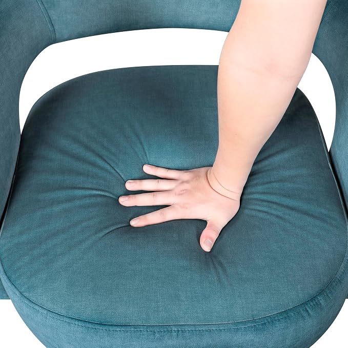 Lexicon 360 Degree Swivel Accent Chair, Modern Comfy Velvet Round Barrel Chair, Open Back, Plush Foam Cushions, Metal Swivel Base for Living Room/Bedroom/Office/Small Spaces, Dark Teal