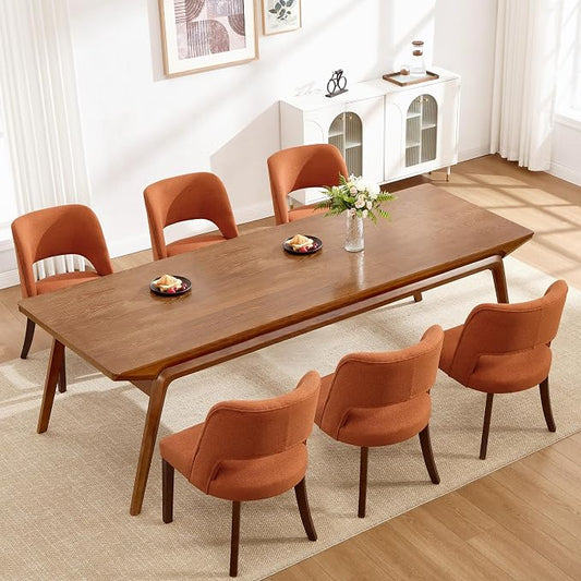 Dining Chair Set of 8,Modern Dining Room Chairs with Thick Cushions,Upholstered Linen Fabric Kitchen Chairs for Kitchen Dining Room Orange