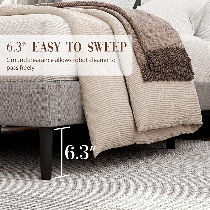 Sismplly Full Size Bed Frame and Headboard,Vertical Channel Tufted Wingback No Box Spring Needed, Mattress Foundation, Easy Assembly Light Grey, Linen