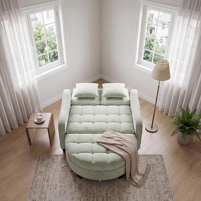 ERYE Chenille Tufted Loveseat Sofa and Ottoman Set, Tufted Recliner Sleeper Chaise Lounge with Curved Storage Ottoman,Reclining Backrest and Side Pockets, 4 Pillows