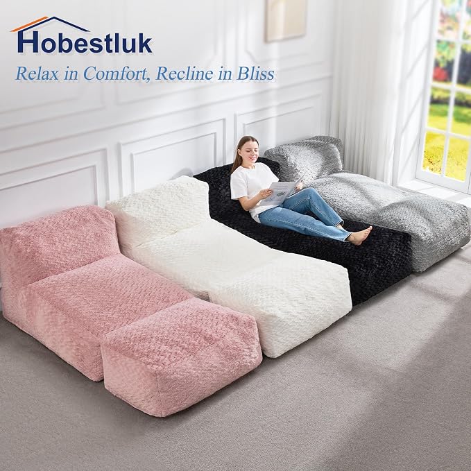 Hobestluk Giant Memory Foam Bean Bag Chairs Sofa for Adults (Black,Large) | Soft Fabric,Ergonomic Back Support,Lightweight,Easy Clean,No Assembly,Wear-resisting,For Livingroom Guest room