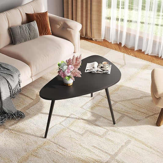 WLIVE Oval Coffee Tables, Modern Coffee Table for Living Room, Coffe Table for Small Space Home Office, Easy Assembly, 33.5" W x 18.9" D x 18.7" H (Black)