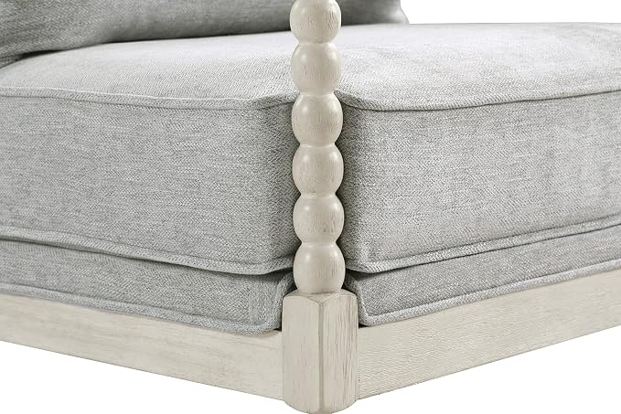 OSP Home Furnishings Kaylee Spindle Accent Chair with Antique White Wood Frame, Smoke Grey Fabric