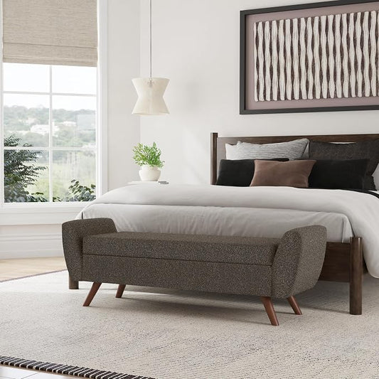 HomePop 60" Modern Storage Bench with Wood Legs - Dark Brown Boucle