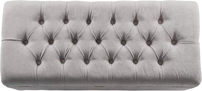 Homepop Home Decor | Tufted Ainsley Button Storage Ottoman Bench with Hinged Lid | Ottoman Bench with Storage for Living Room & Bedroom, Grey