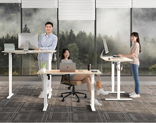 Electric Standing Desk,40x24 Inches Adjustable Height Stand up Desk, Sit Stand Home Office Desk with Splice Board, 3 Preset Heights,Equipped with Hooks,Ergonomic Computer Workstation,Nature