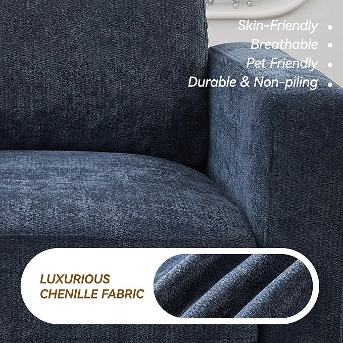 77.4" Chenille Modular Loveseat Oversized Upholstered 2 Seater Sectional Sofa with Thickened Cushions, Easy Assembly, Modern Comfy Love Seat Couch for Living Room, Blue
