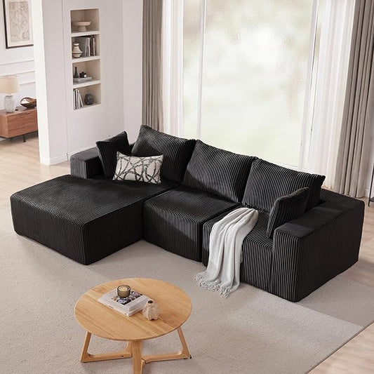 108” Modular Sectional Sofa, Cloud Sectional Couch with Deep Seat, Upholstered Boneless Couches for Living Room Bedroom, Modern Modular L-Shape Sofa Couch with Chaise (Left Facing Chaise, Black)