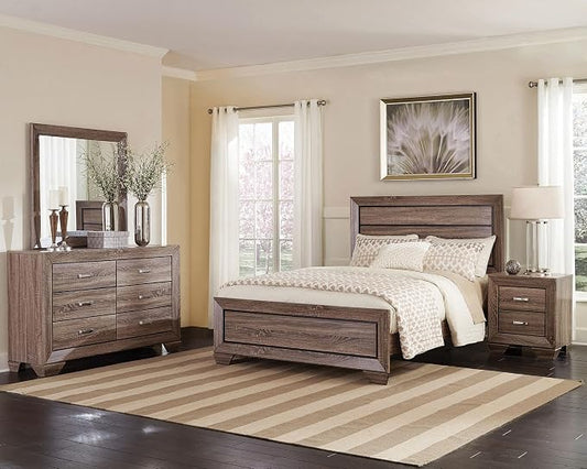Coaster Home Furnishings Kauffman Transitional 4-Piece Bedroom Set Eastern King Size Panel Bed Frame 54-inch Headboard Washed Taupe 204191KE-S4
