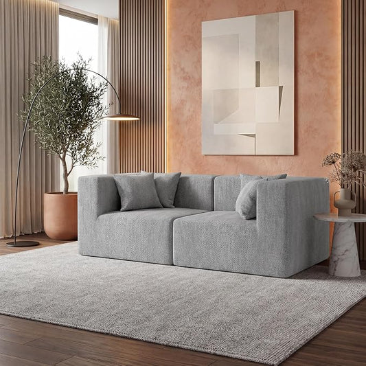 MONVANE 75" Loveseat Sofa, Comfy Chenille Modular Sectional Sofa with 4 Pillows, Modern Deep Seat Boneless Couch, 2 Seater Sofa for Living Room, Bedroom and Apartment, Light Grey
