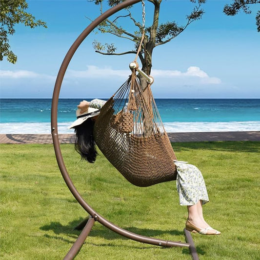 Lazy Daze Hammocks Chair Caribbean Hanging Rope Swing Chair, 40" Removable Steel Spreader Bar with Anti-Slip Rings, Soft-Spun Cotton Rope for Indoor/Outdoor Backyard & Living Room, Max 500 LBS, Tan