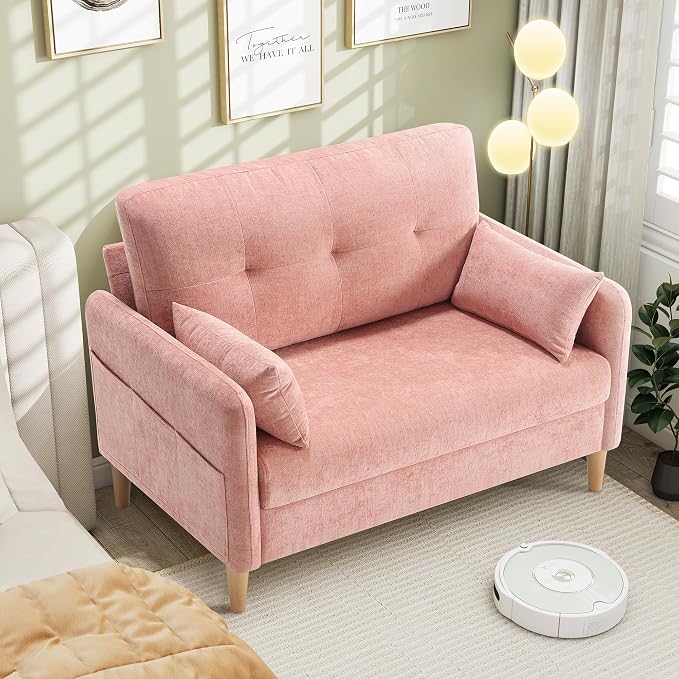 Hanherry Loveseat Couch,Small Sofa for Living Room, Comfy Chenille Fabric Love Seat for Bedroom with Throw Pillow,Removable Cushion Cover,Couches for Small Space,Apartment,Dorm