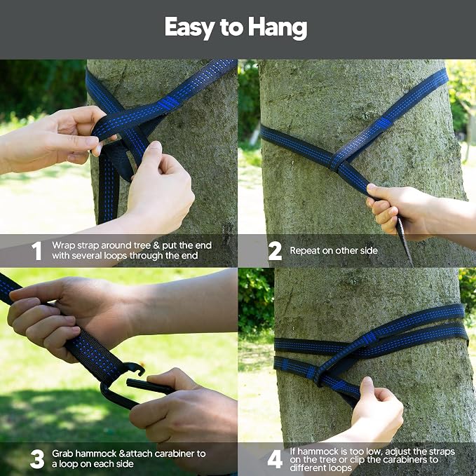 SUNCREAT Camping Hammock – up to 450lbs Portable Hammock with Tree Straps - Travel, Backpacking, Hiking, Black